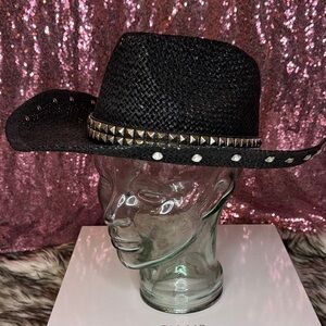 Black woven studded with rhinestone rim cowboy hat